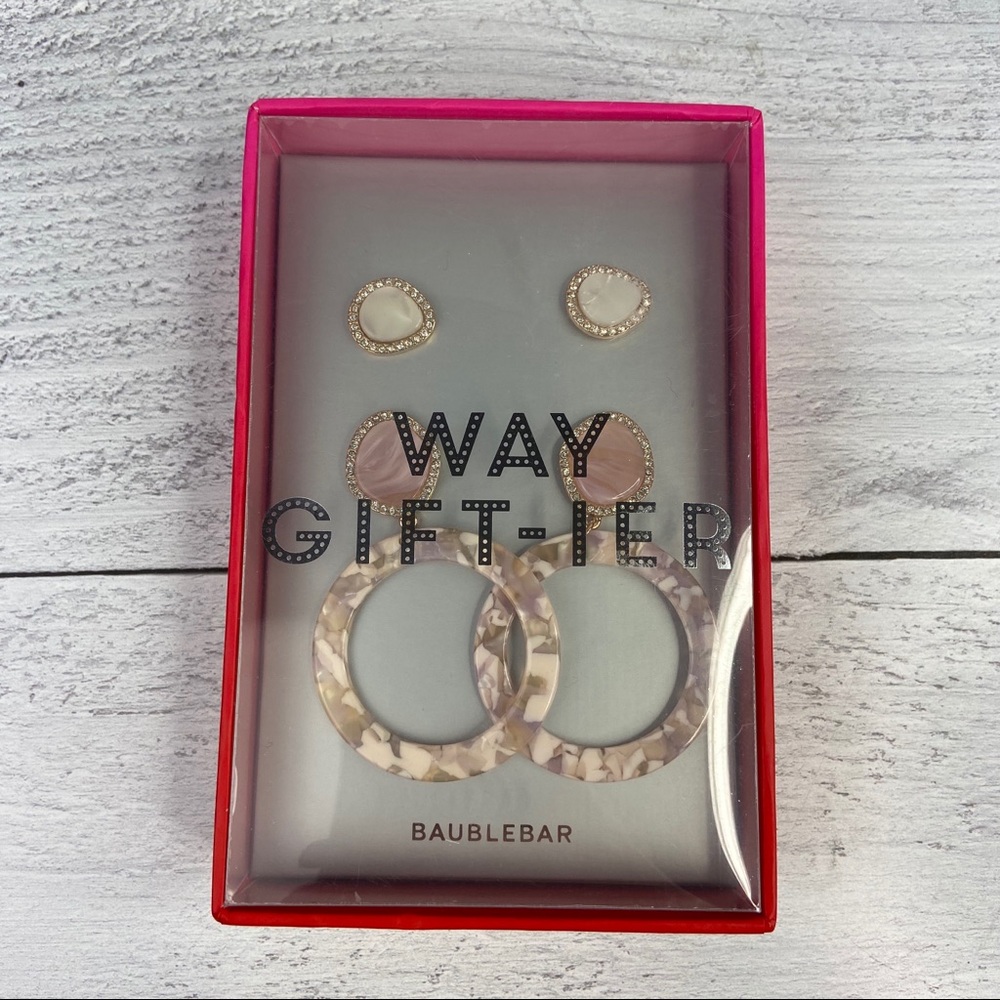 SALE **5 for $25** BaubleBar Two Piece Earring Set in Pink and White